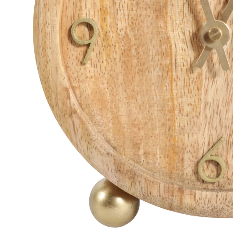 7x6\" Round Footed Clock With Brass Details, Natura