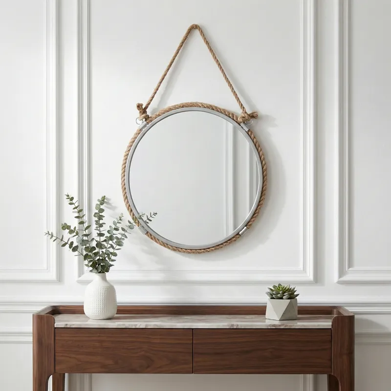 Ec Metal 24\" Mirror With Rope, Silver/natural
