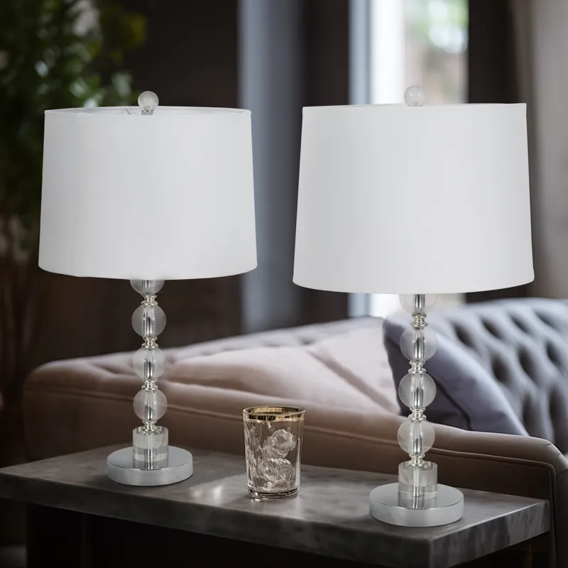 S/2 22\" Crystal Table Lamp, Silver
