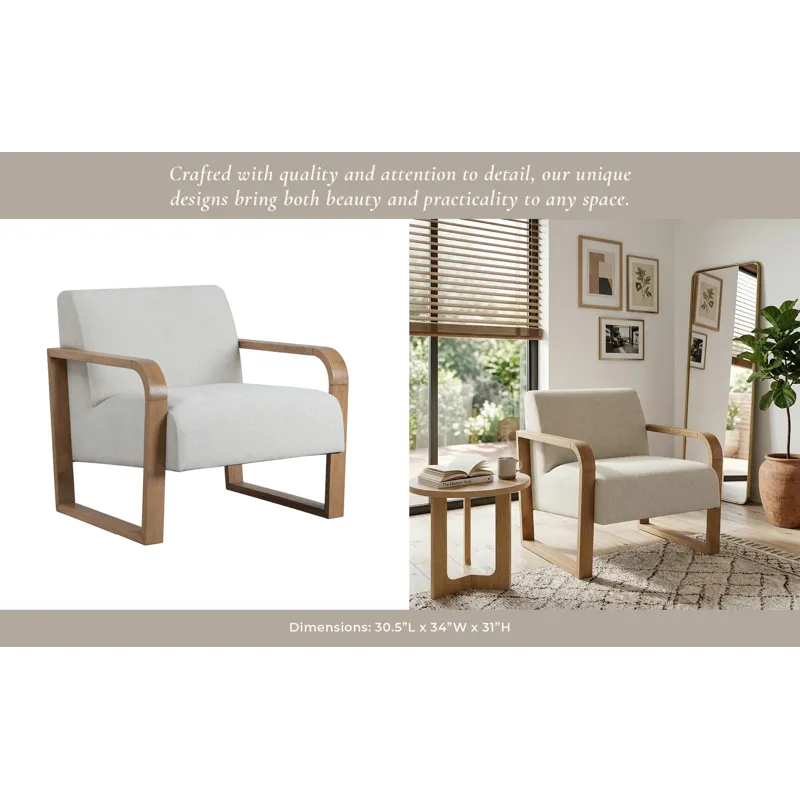 34x31" Open Arm Accent Chair, Ivory/brown