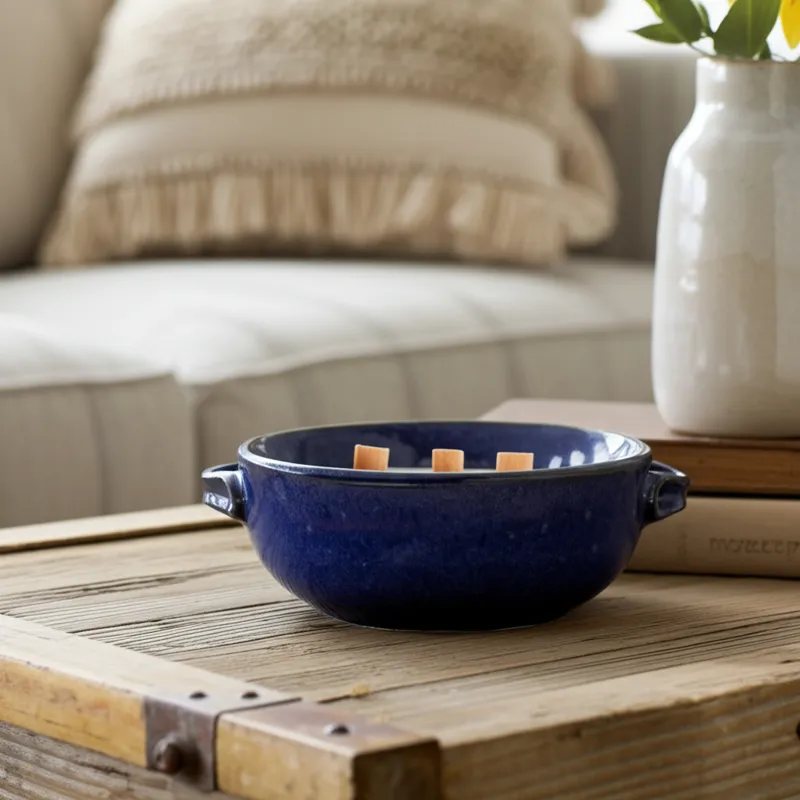 8\" 14 Oz Sandalwood Candle, Blue