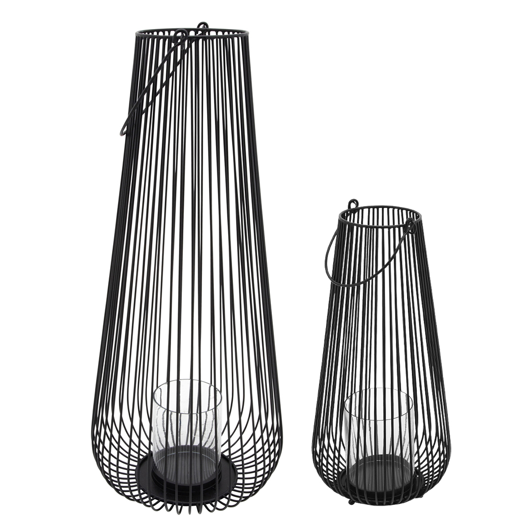 Metal 16"h Wire Lantern, Black - Thumbnail 3