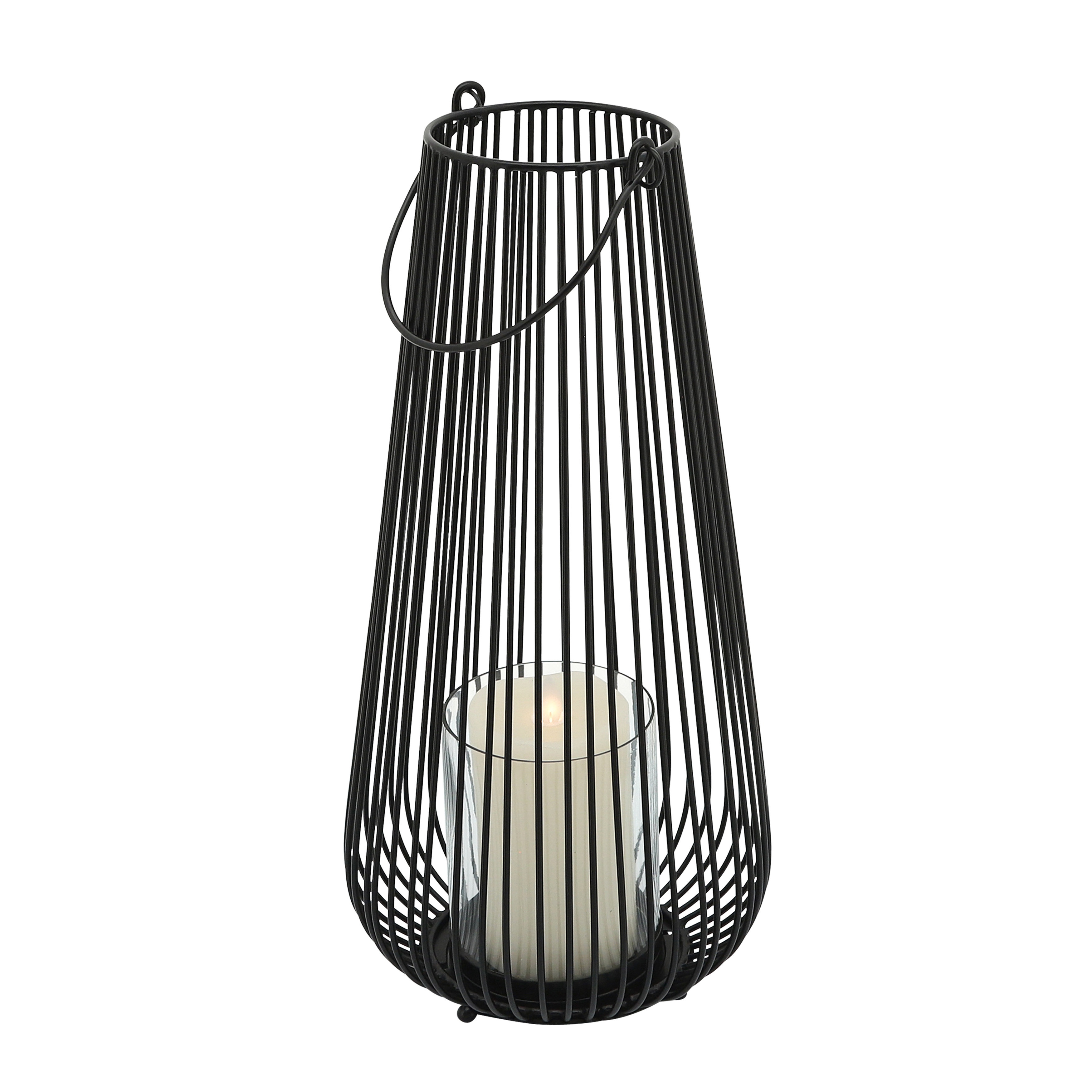 Metal 16"h Wire Lantern, Black - Thumbnail 2