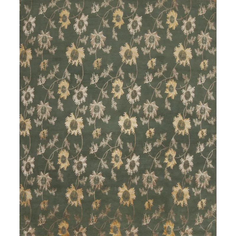 Modern Tibet 3 , Floral Garden, Deep Aqua