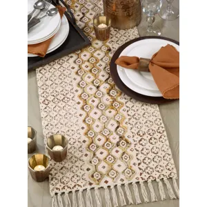 Embroidered Block Print Runner - Natural