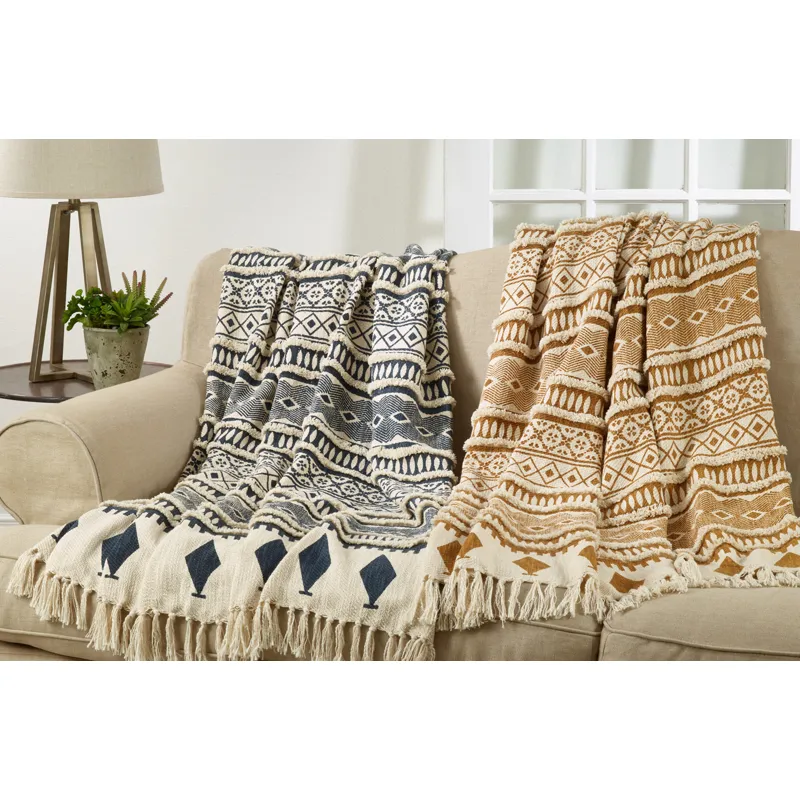 Printed and Embellished Throw - Navy Blue