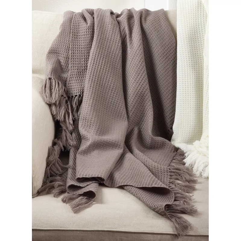 Tasseled Waffle Weave Throw - Grey