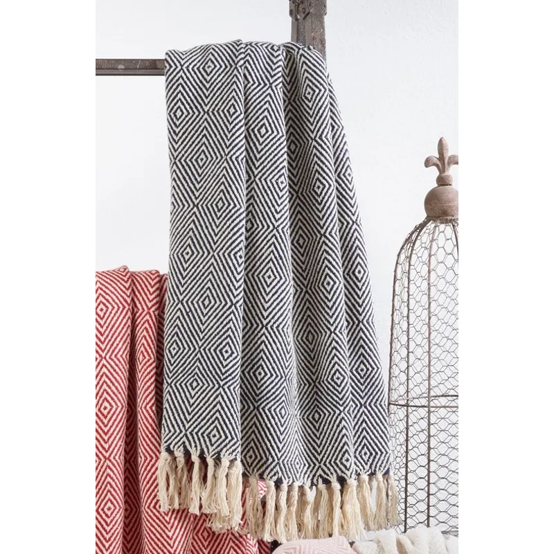 Soft Cotton Diamond Weave Throw - Navy Blue
