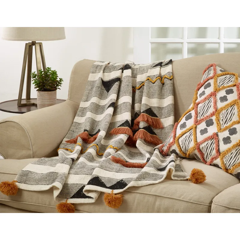 Block Print Embroidered Throw - Multi