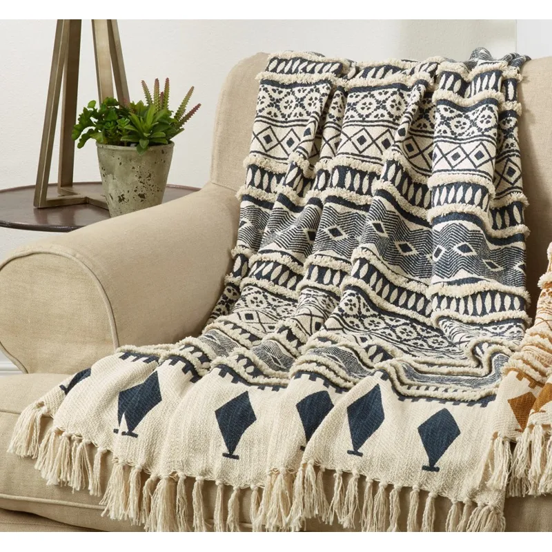 Printed and Embellished Throw - Navy Blue