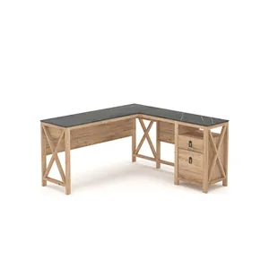 Sauder Select L-Shaped Desk with Drawers - Khaki Pine