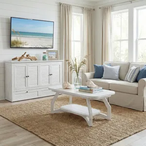 Surfside - Queen Cabinet Bed (Flip Top) Component - Weathered White Finish