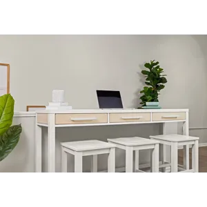 Miramar - 3-Drawer Console and 3 Stools - Sand and Stark White Finish