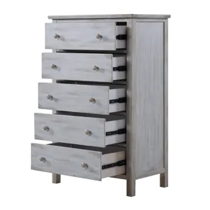 Geneva - 5 Drawer Chest - Distressed White Finish