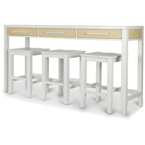 Miramar - 3-Drawer Console and 3 Stools - Sand and Stark White Finish
