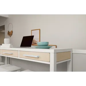 Miramar - 3-Drawer Console and 3 Stools - Sand and Stark White Finish
