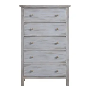 Geneva - 5 Drawer Chest - Distressed White Finish