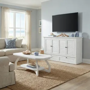 Surfside - Queen Cabinet Bed (Flip Top) Component - Weathered White Finish