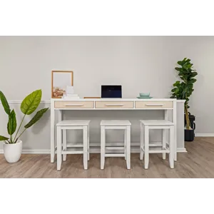 Miramar - 3-Drawer Console and 3 Stools - Sand and Stark White Finish