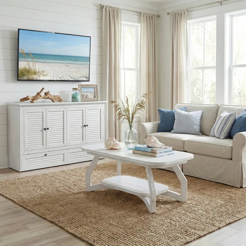Surfside - Queen Cabinet Bed (Flip Top) Component - Weathered White Finish
