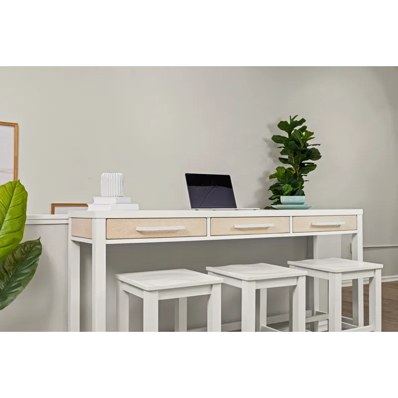 Miramar - 3-Drawer Console and 3 Stools - Sand and Stark White Finish