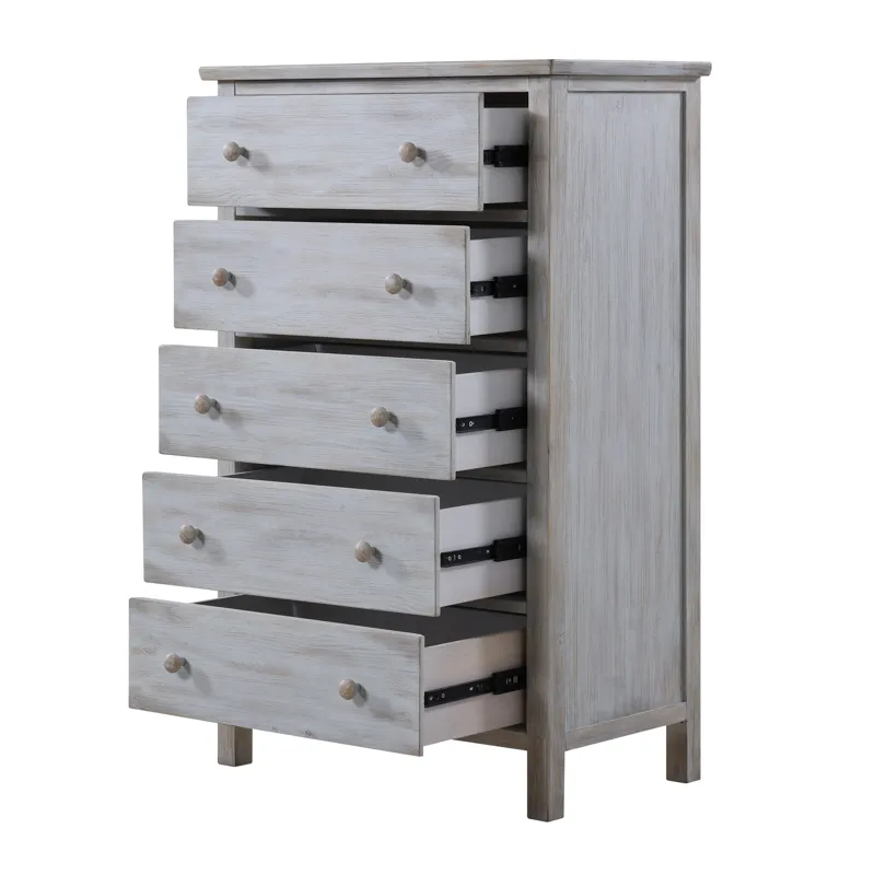Geneva - 5 Drawer Chest - Distressed White Finish