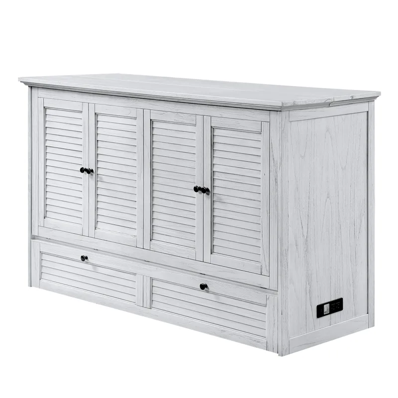 Surfside - Queen Cabinet Bed (Flip Top) Component - Weathered White Finish