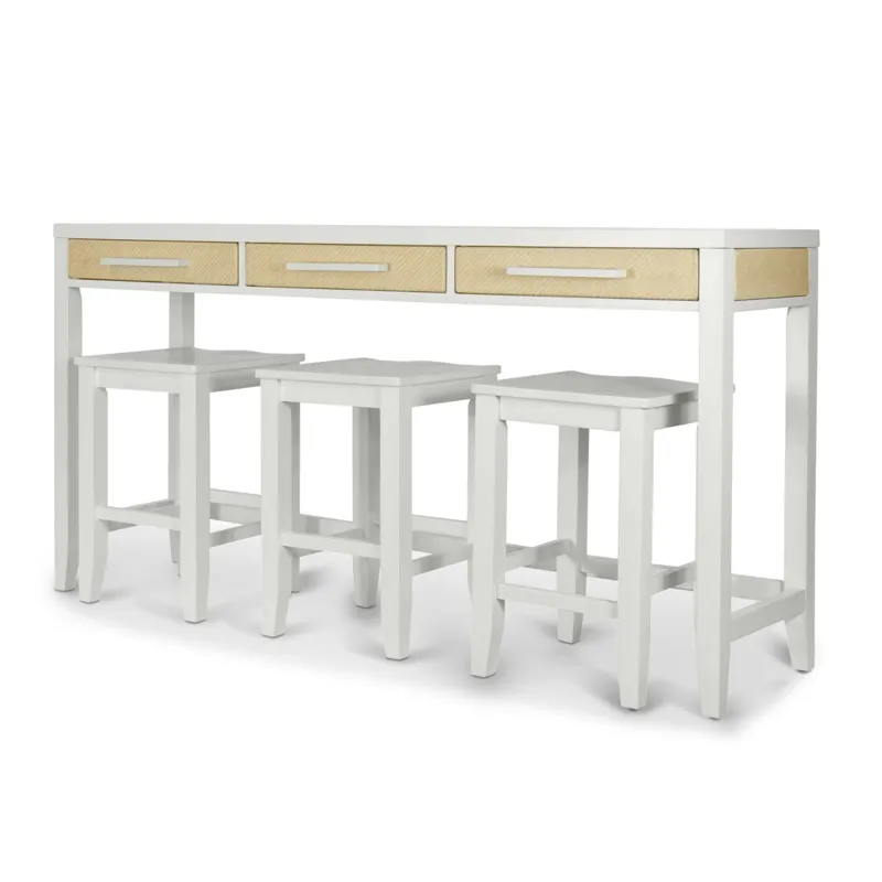 Miramar - 3-Drawer Console and 3 Stools - Sand and Stark White Finish