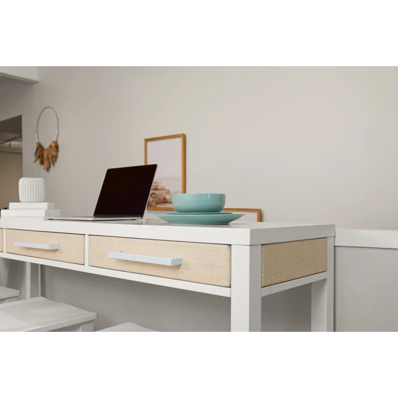 Miramar - 3-Drawer Console and 3 Stools - Sand and Stark White Finish