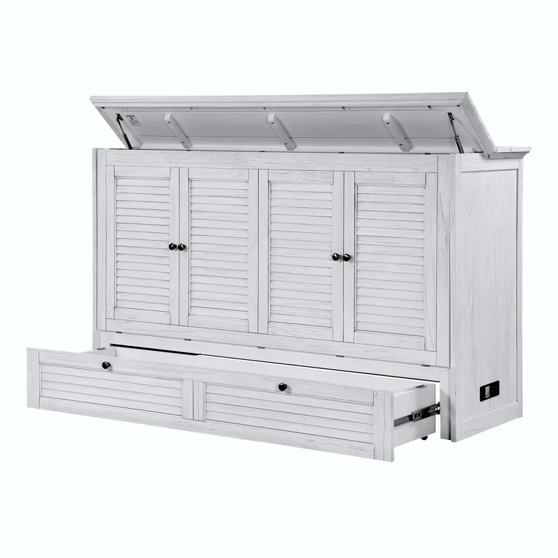 Surfside - Queen Cabinet Bed (Flip Top) Component - Weathered White Finish