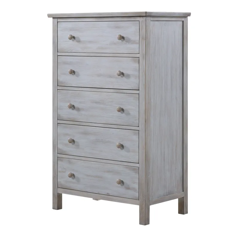 Geneva - 5 Drawer Chest - Distressed White Finish