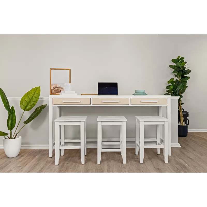 Miramar - 3-Drawer Console and 3 Stools - Sand and Stark White Finish