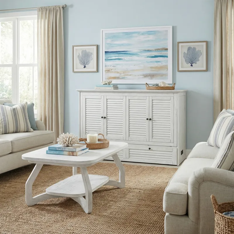 Surfside - Queen Cabinet Bed (Flip Top) Component - Weathered White Finish