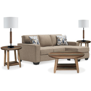 Greaves Sofa Chaise, 3-Piece Occasional Table Set and Set of Lamps