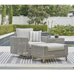 Seton Creek Outdoor Swivel Lounge with Cushion & Ottoman