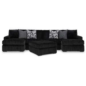 Midnight-Madness 3-Piece Sectional with Double Chaise and Ottoman