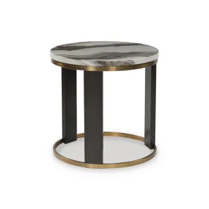 Round End Table, Brown/Brass