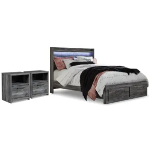 Baystorm Queen Panel Storage Bed and 2 Nightstands