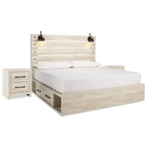 Cambeck King Panel Bed with Storage and 2 Nightstands