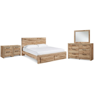 Hyanna King Panel Storage Bed, Dresser, Mirror and 2 Nightstands