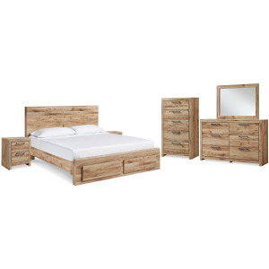 Hyanna Queen Panel Storage Bed, Dresser, Mirror, Chest and 2 Nightstands