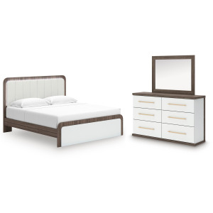 Kendanport King Upholstered Bed, Dresser and Mirror
