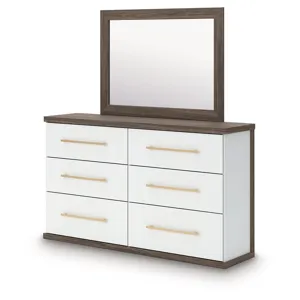 Kendanport Queen Upholstered Platform Bed, Dresser and Mirror