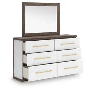 Kendanport Queen Upholstered Platform Bed, Dresser and Mirror