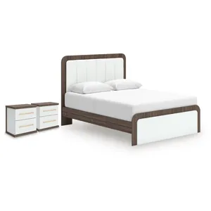 Mazilar Queen Upholstered Bed and 2 Nightstands