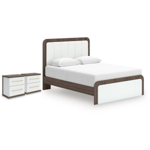 Mazilar Queen Upholstered Bed and 2 Nightstands
