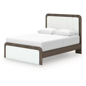 Kendanport Queen Upholstered Platform Bed, Dresser and Mirror