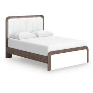 Kendanport Queen Upholstered Platform Bed, Dresser and Mirror