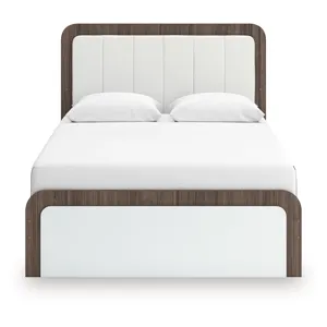 Kendanport Queen Upholstered Platform Bed, Dresser and Mirror