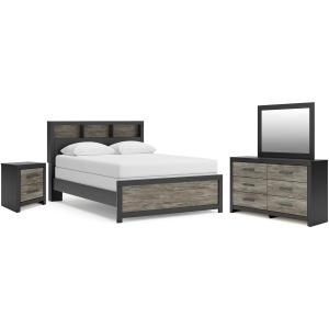 Broachmyn Queen Bookcase Panel Bed, Dresser, Mirror and Nightstand